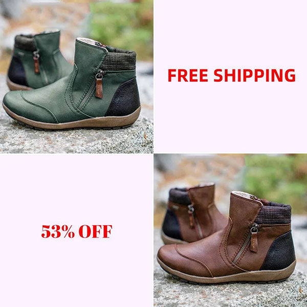 💝Last Day Promotion 50% OFF - Women's Retro Round Toe Waterproof Zip Leather Ankle Boots