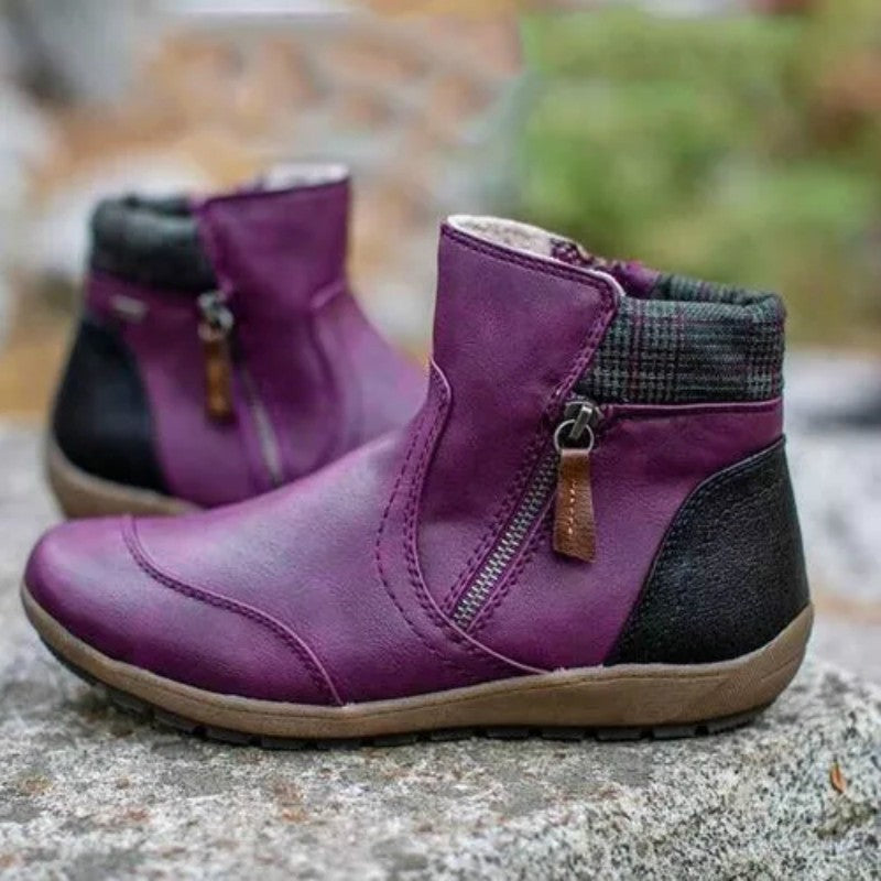 💝Last Day Promotion 50% OFF - Women's Retro Round Toe Waterproof Zip Leather Ankle Boots