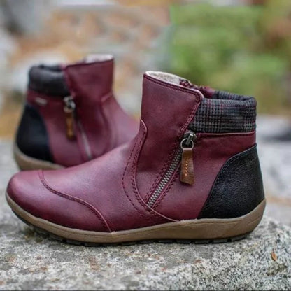 💝Last Day Promotion 50% OFF - Women's Retro Round Toe Waterproof Zip Leather Ankle Boots