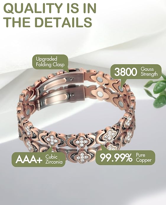 Diystar® Copper Bracelets for Women. Pure Copper Magnetic Bracelet with 3800 Gauss Effective Magnets