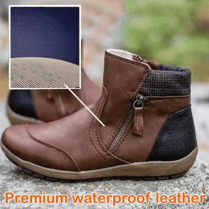 💝Last Day Promotion 50% OFF - Women's Retro Round Toe Waterproof Zip Leather Ankle Boots