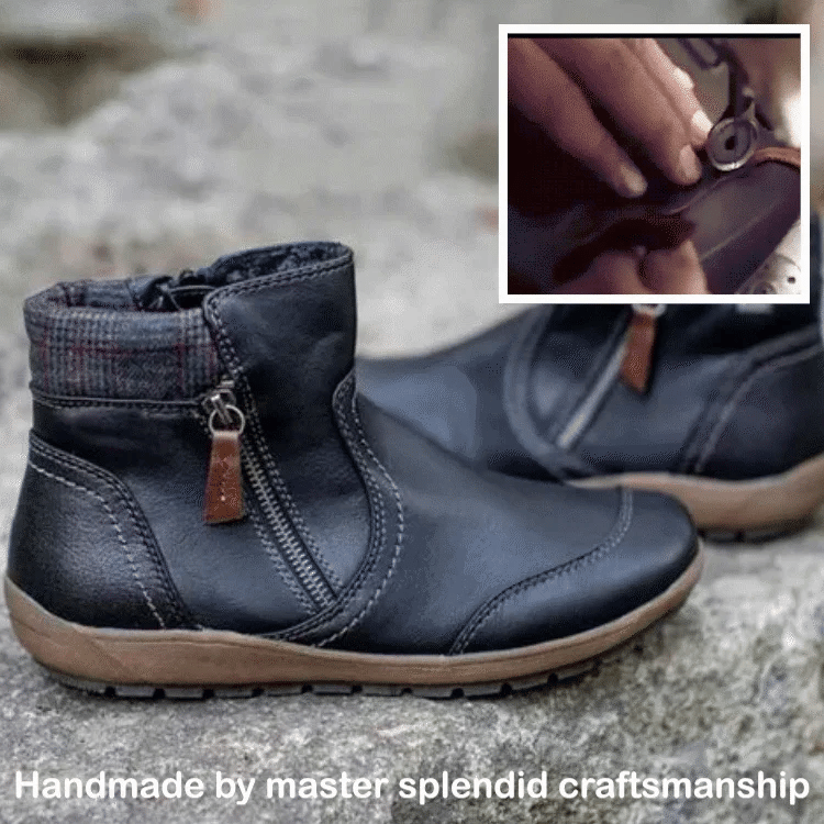 💝Last Day Promotion 50% OFF - Women's Retro Round Toe Waterproof Zip Leather Ankle Boots