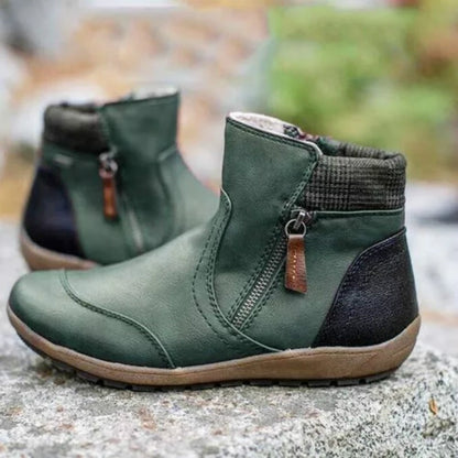 💝Last Day Promotion 50% OFF - Women's Retro Round Toe Waterproof Zip Leather Ankle Boots