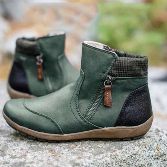 💝Last Day Promotion 50% OFF - Women's Retro Round Toe Waterproof Zip Leather Ankle Boots