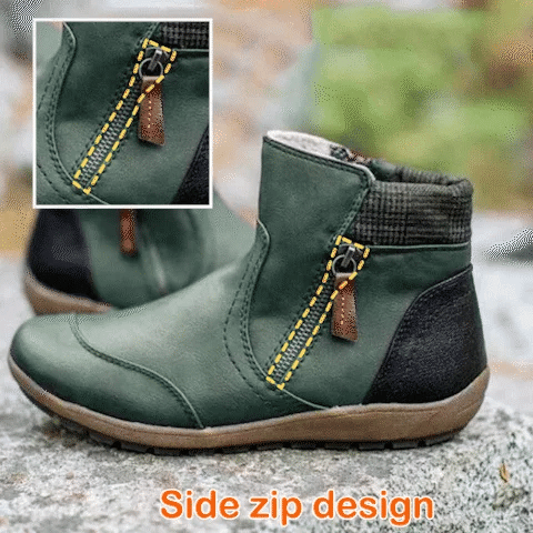 💝Last Day Promotion 50% OFF - Women's Retro Round Toe Waterproof Zip Leather Ankle Boots