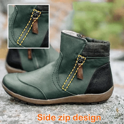 💝Last Day Promotion 50% OFF - Women's Retro Round Toe Waterproof Zip Leather Ankle Boots