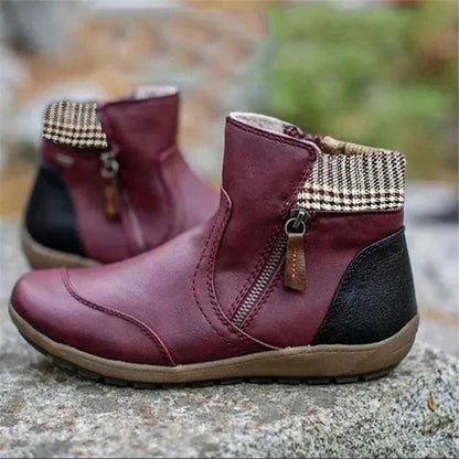 🌞Last Day 50% OFF💝Women's Retro Round Toe Waterproof Zip Leather Ankle Boots