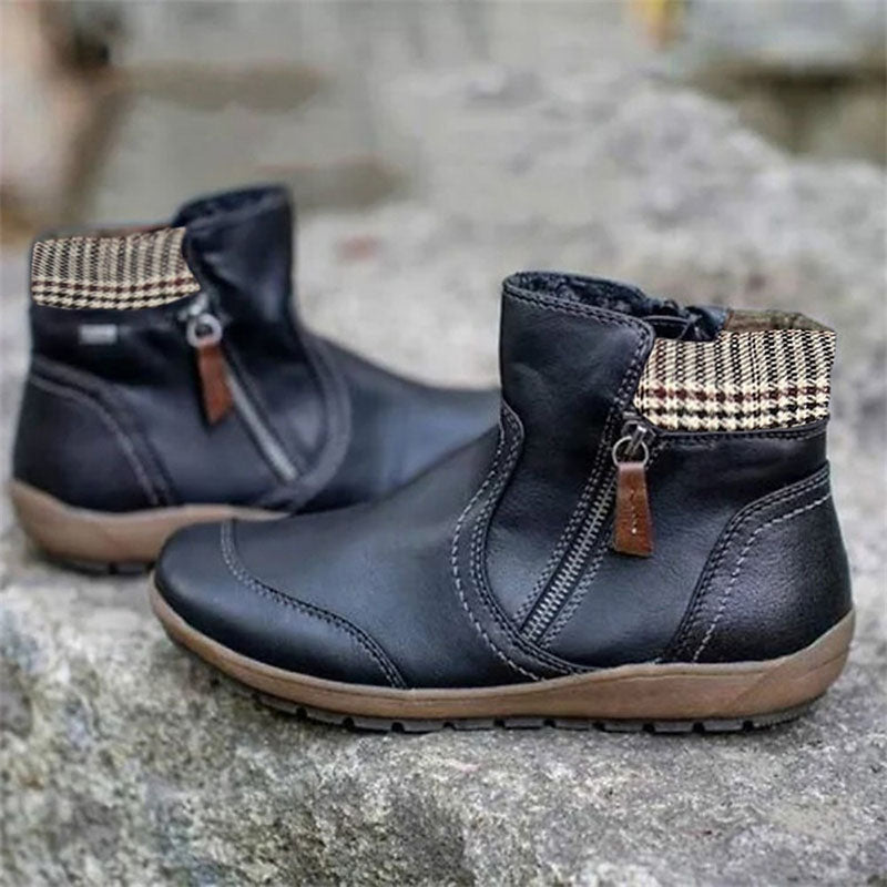 🌞Last Day 50% OFF💝Women's Retro Round Toe Waterproof Zip Leather Ankle Boots