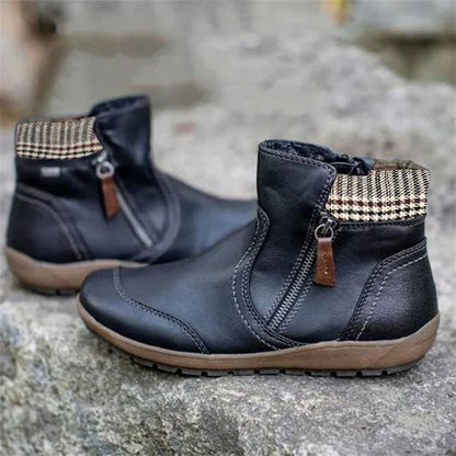 🌞Last Day 50% OFF💝Women's Retro Round Toe Waterproof Zip Leather Ankle Boots