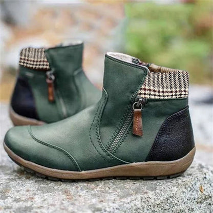 🌞Last Day 50% OFF💝Women's Retro Round Toe Waterproof Zip Leather Ankle Boots