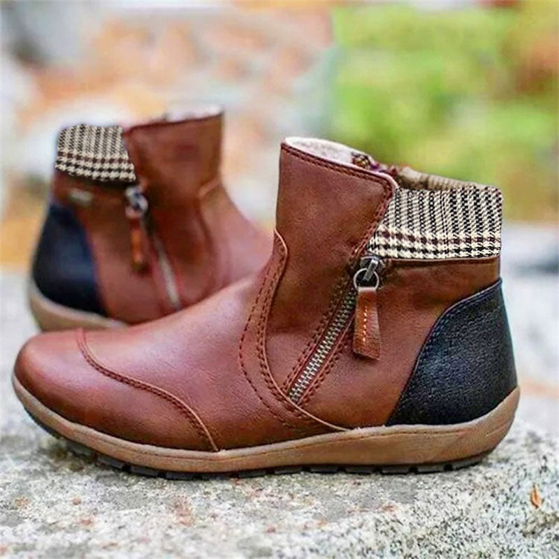 🌞Last Day 50% OFF💝Women's Retro Round Toe Waterproof Zip Leather Ankle Boots